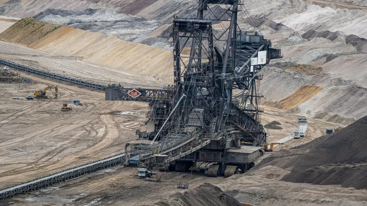 Bucket-wheel excavator in an open-pit mine